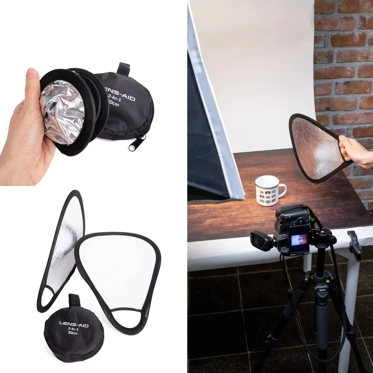 LENS-AID riflettore pieghevole 30 cm bianco argento