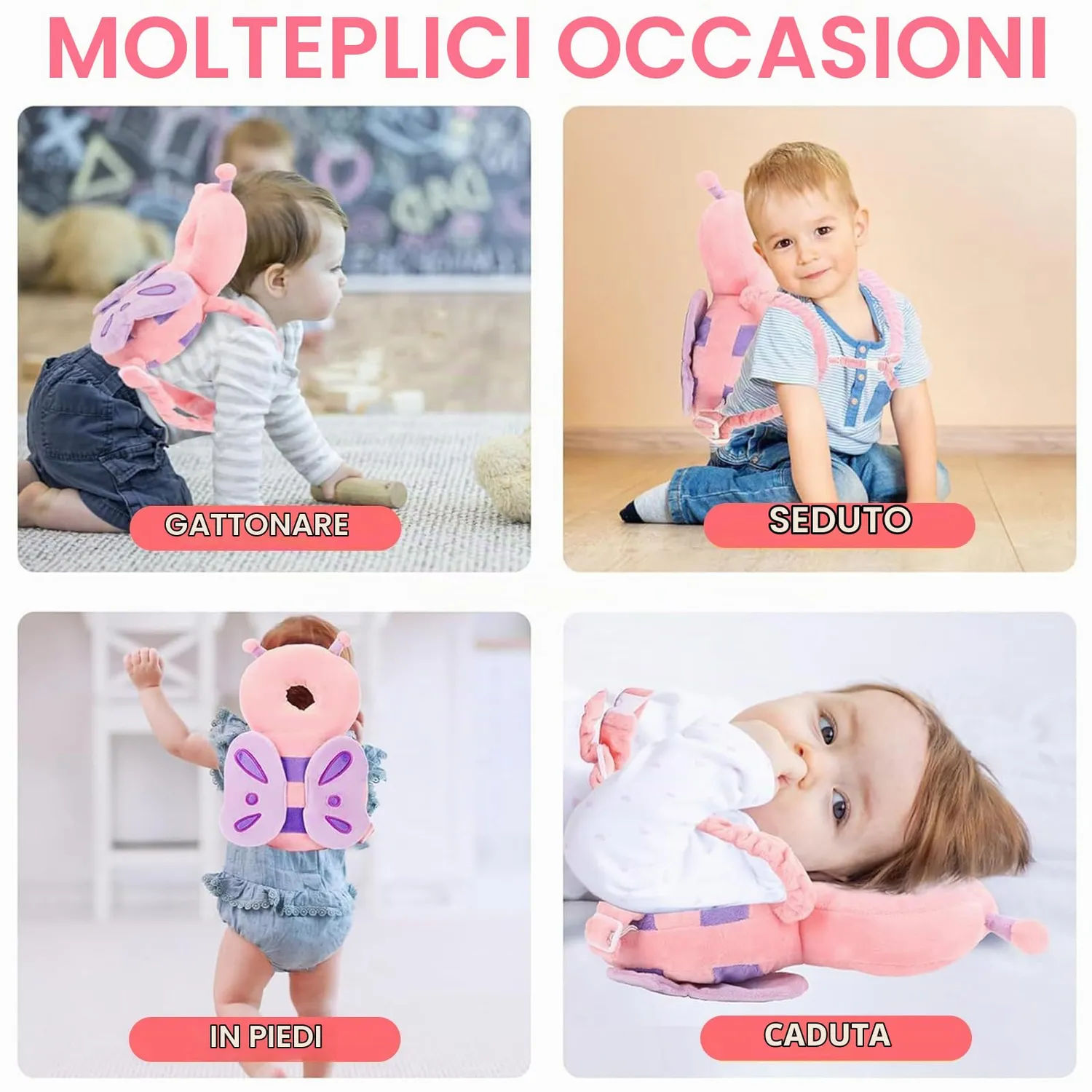 FGen Zaino Protezione Testa Bambino Farfalla 4-24 Mesi