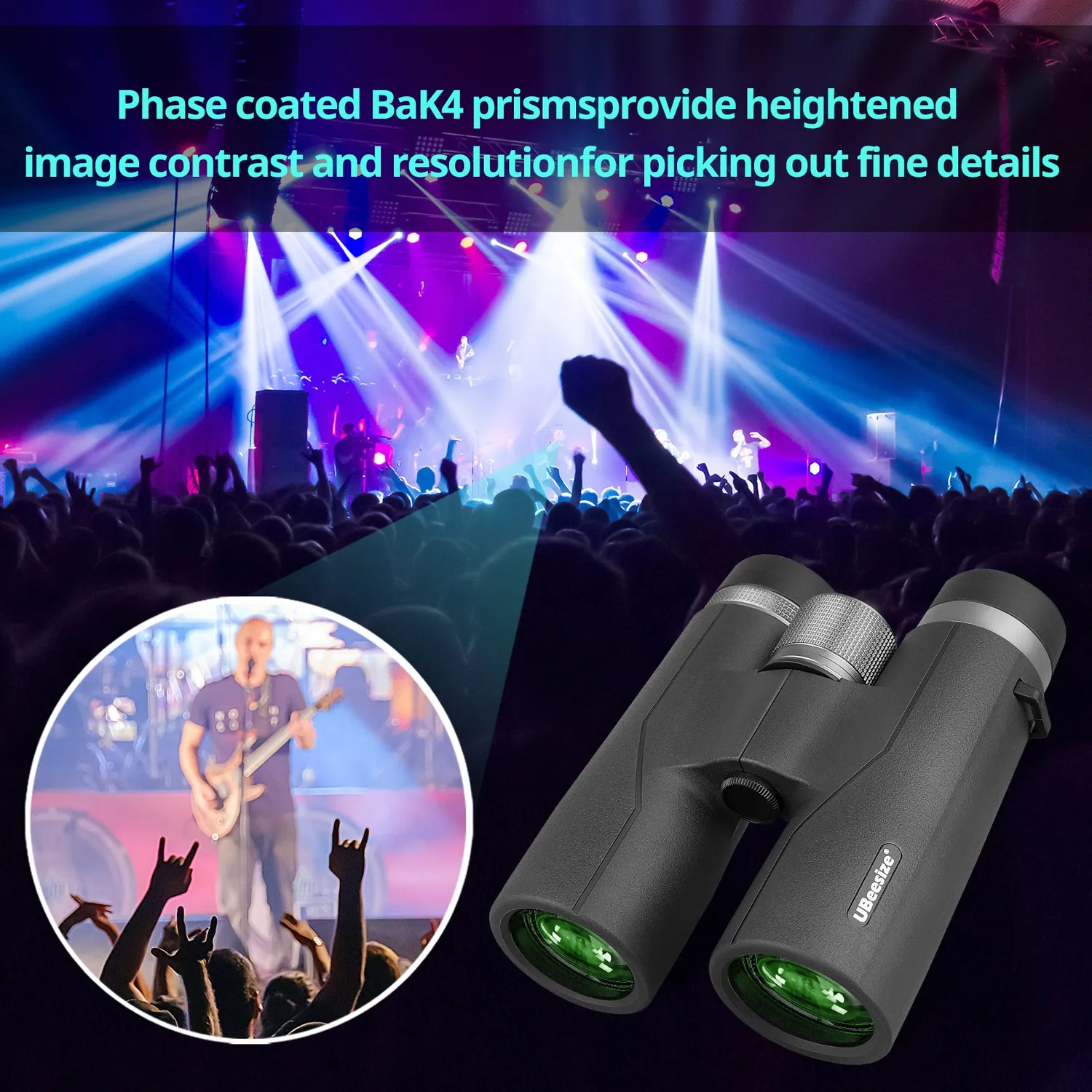 UBeesize 10x42 Binocolo 42mm Nero con prismi BaK-4