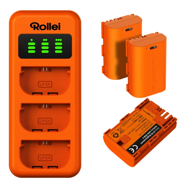 Rollei LP-E6 Canon kit 3 batterie + caricatore USB-C