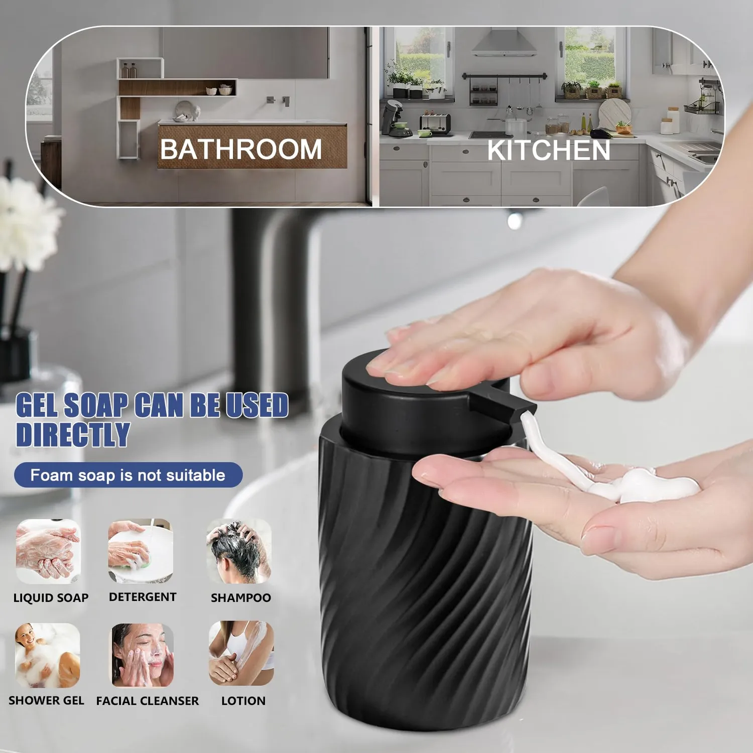 FGen dispenser sapone ceramica 340 ml nero schiumogeno