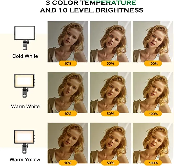 UBeesize luce video LED ricaricabile 3000K-6500K con clip