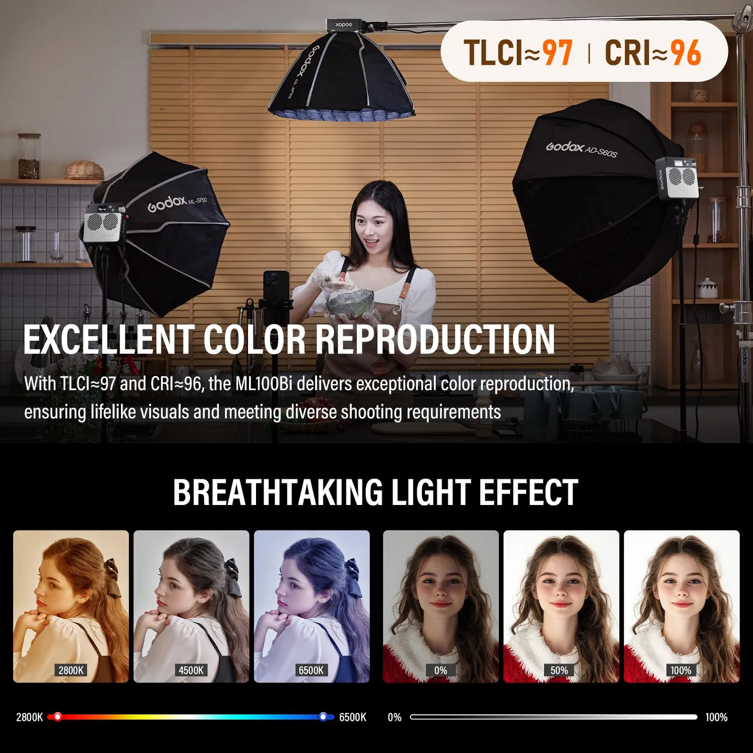 Godox ML100Bi luce video LED 100W bicolore nera