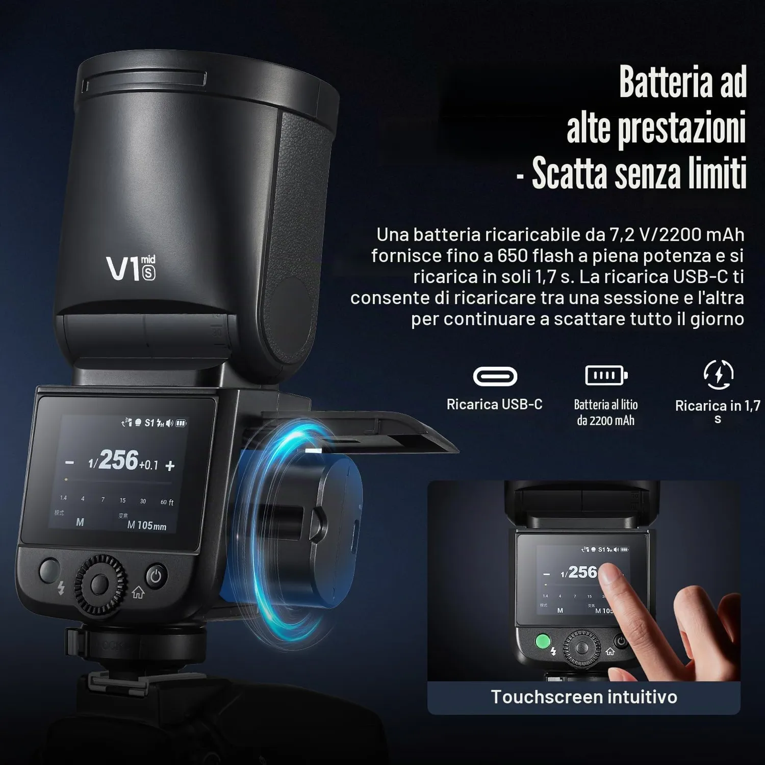Godox V1 MID S flash TTL Sony testa rotonda