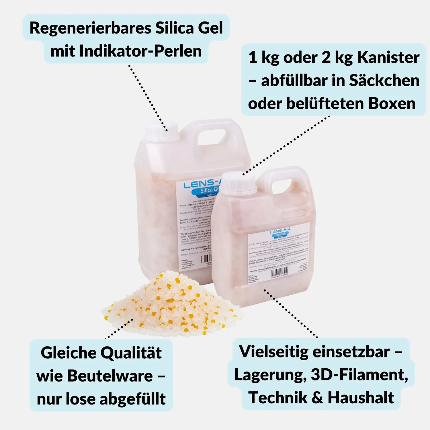 LENS-AID Gel di Silice Rigenerabile 1 kg con Indicatore