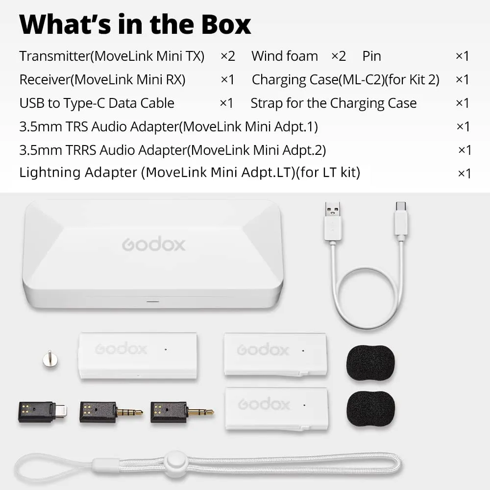 Godox MoveLink Mini LT Kit 2 microfono wireless bianco Lightning