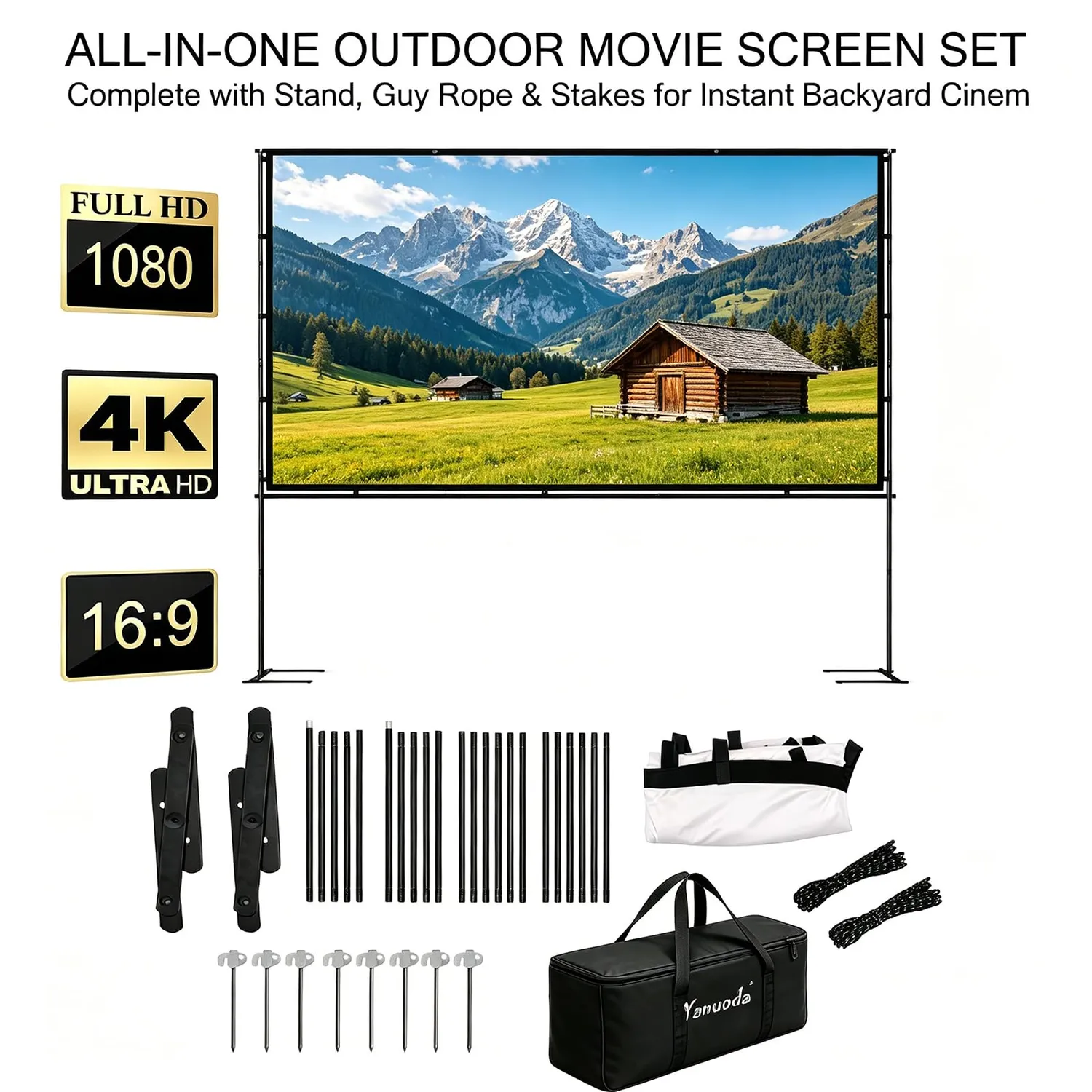 Yanuoda schermo proiettore 84 pollici 16:9 con supporto 4K