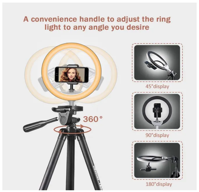 UBeesize 10.2" ring light anulare con treppiede 50" 3 colori