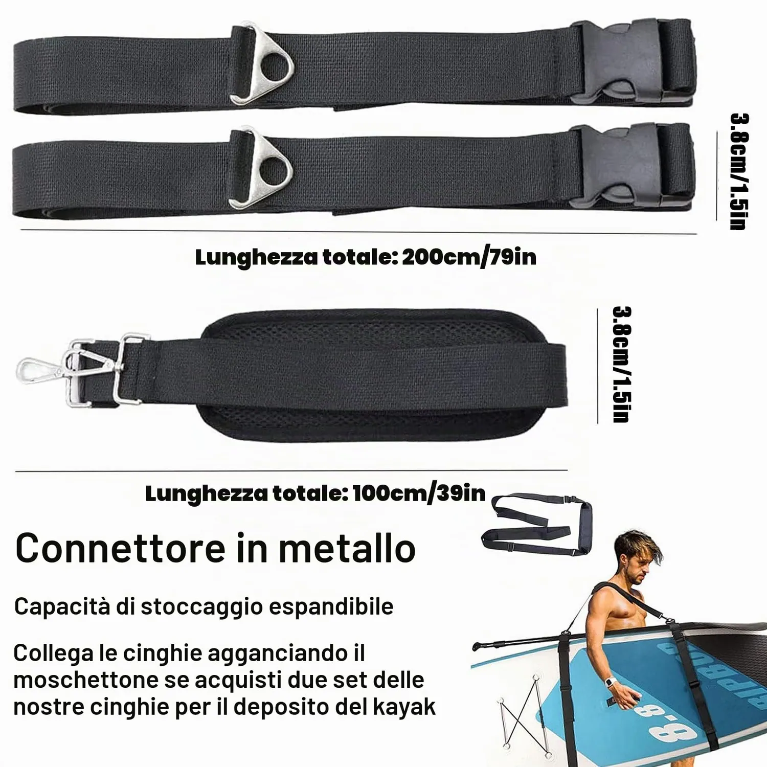 FGen Tracolla SUP surf tavola regolabile nera