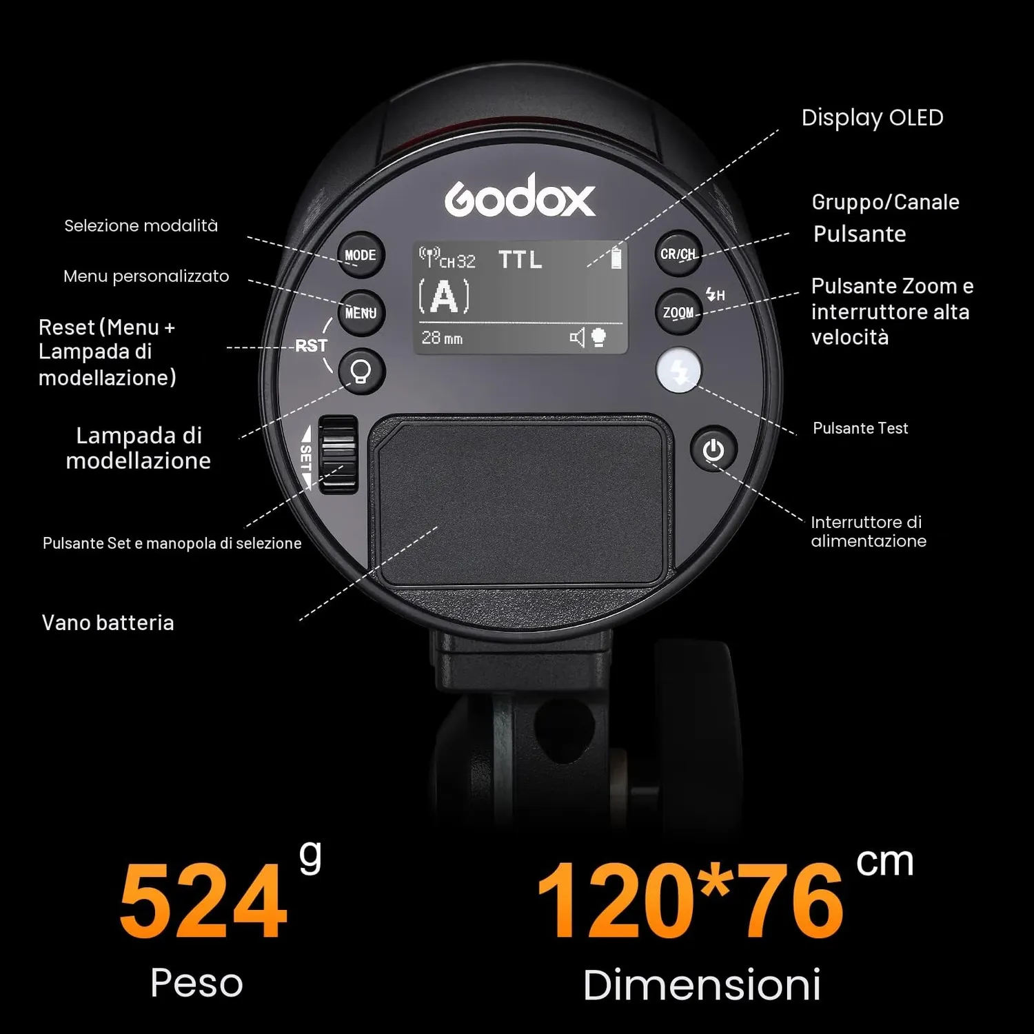 Godox AD100Pro flash portatile TTL nero 100Ws tondo