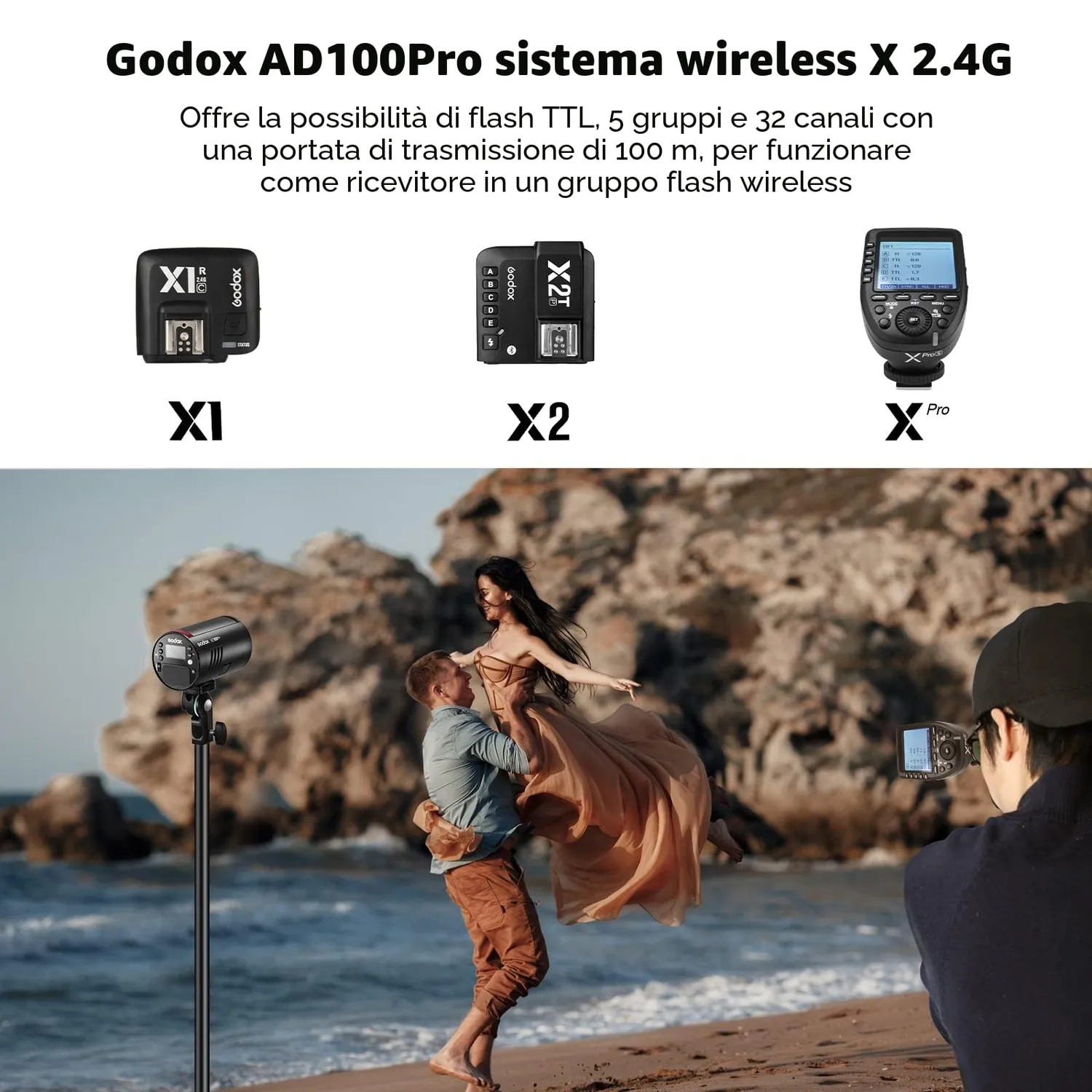 Godox AD100Pro flash portatile TTL nero 100Ws tondo