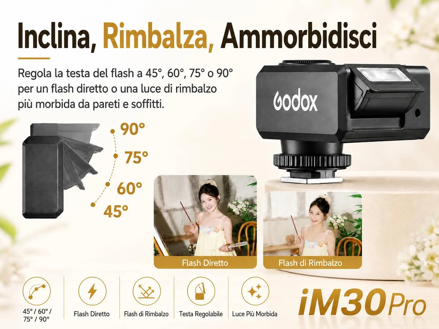Godox iM30Pro mini flash GN15 slitta universale USB-C