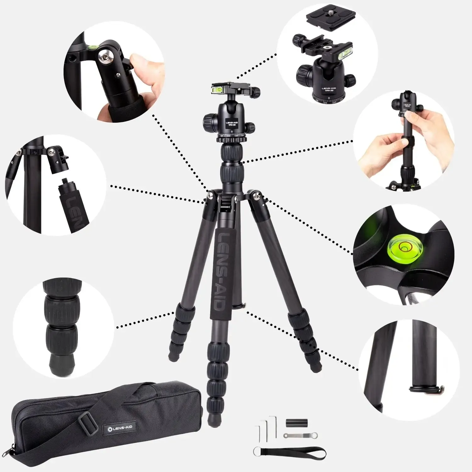 LENS-AID Treppiede Carbonio 160cm 8kg 4-in-1 Compatto