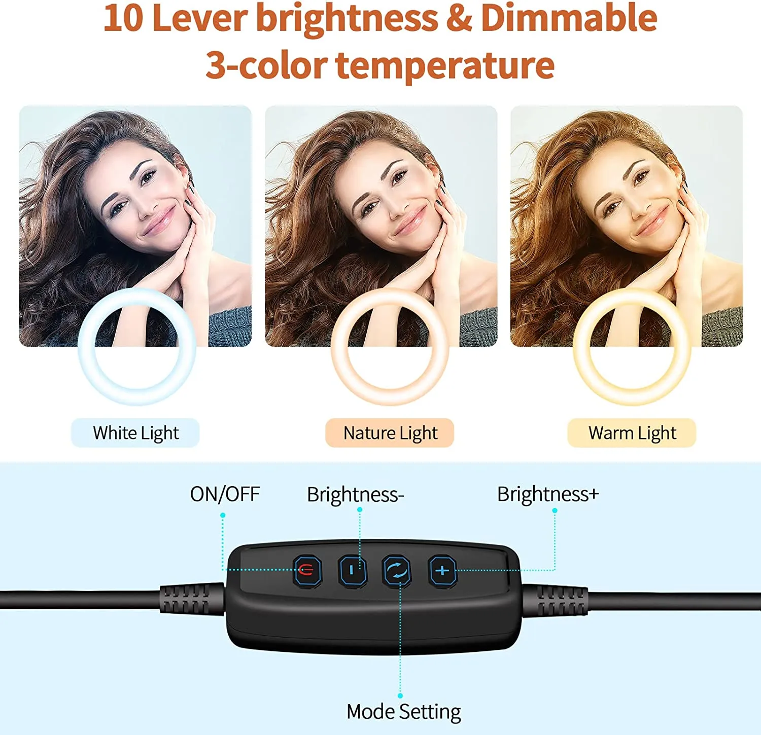 UBeesize Selfie Ring Light anulare con treppiede nero 3 colori