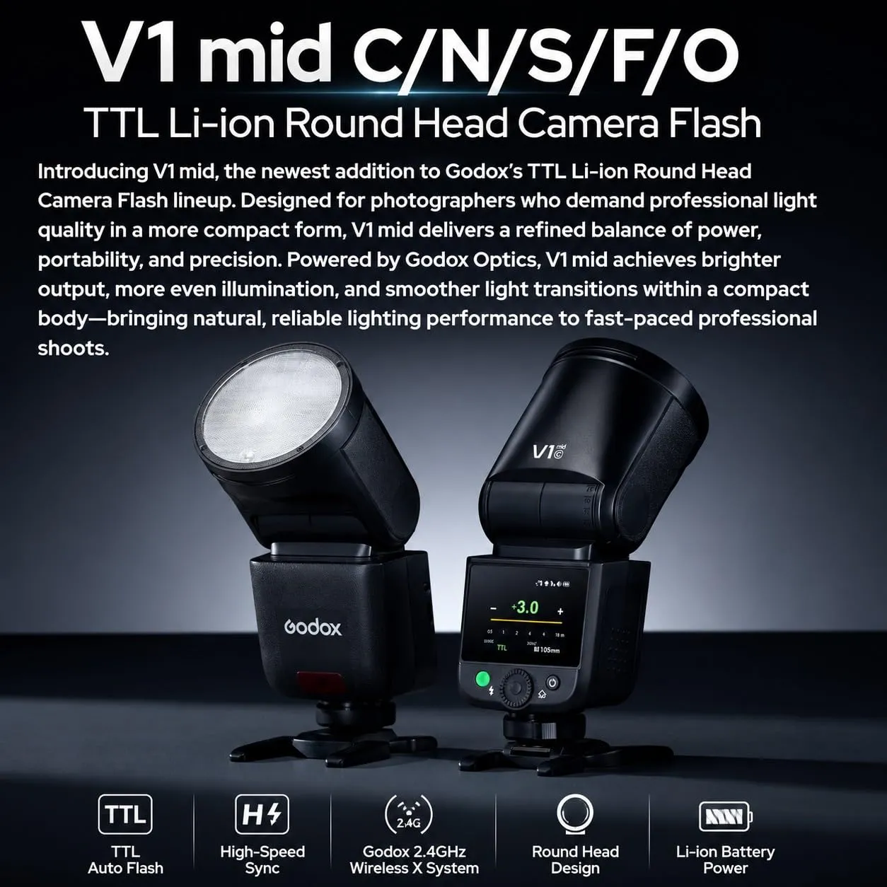 Godox V1 MID-C flash speedlite TTL per Canon 55Ws